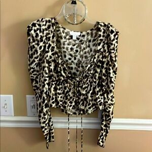 Topshop Animal Print Ruched Blouse